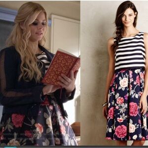 ANTHRO MOULINETTIE SOEURS Stripe Floral A-Line Pretty little liars midi dress